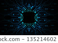 Abstract blue circuit board technology connected lines electronics elements computer motherboard chip processor semiconductor digital background vector 135214602