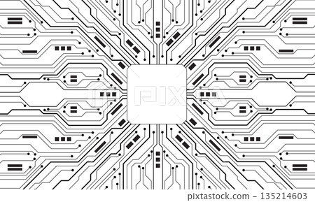 Abstract black circuit board technology connected lines electronics elements computer motherboard chip processor semiconductor digital on white background vector 135214603