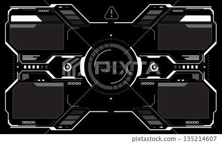 HUD sci-fi interface screen view white circular geometric design virtual futuristic technology creative display on black vector HUD sci-fi interface screen view white circular geometric design virtual futuristic technology creative display on black vector 135214607