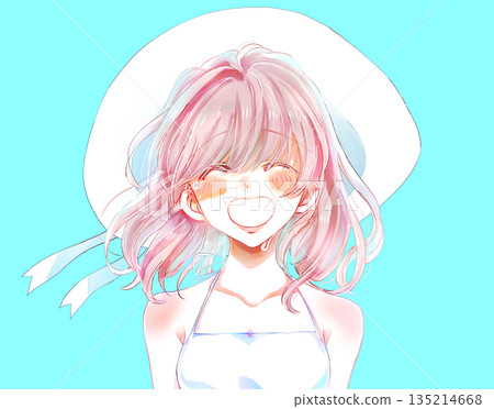 Smiling and crying summer woman Smiling and crying summer woman 135214668