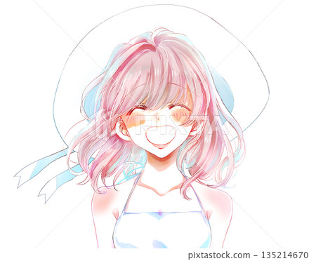 Smiling summer woman with hat Smiling summer woman with hat 135214670
