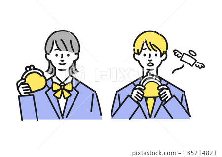 Men and women in blazer uniforms holding wallets 135214821