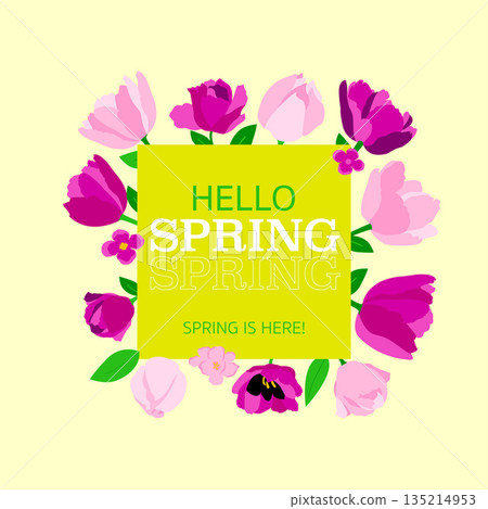 Hello Spring Pink Flowers Banner Hello Spring Pink Flowers Banner 135214953