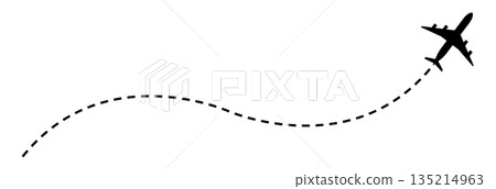 A simple icon combining an airplane and a dotted route A simple icon combining an airplane and a dotted route 135214963