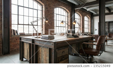 閣樓空間的工業風時尚書桌 135215049