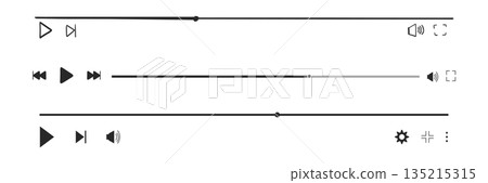 Music audio set player interface design template doodle. Video play interface bar icon, voice record display. Podcast playlist, play button. Song simple equalizer, record. 135215315
