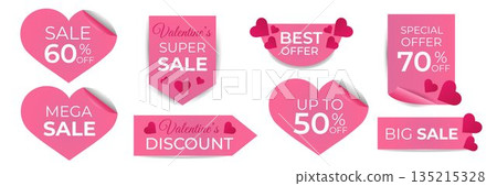 Vector set of sticker templates for shopping, sales, and special offers for Valentine's Day. 135215328
