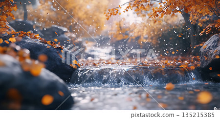 Autumn Waterfall Enchanting Nature Scene 135215385