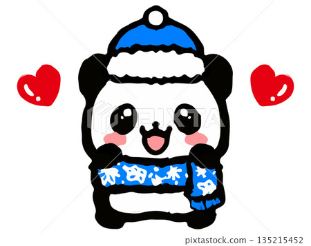 熊貓戴著冬圍巾的塗鴉插畫 135215452