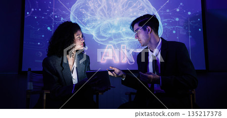 Ai using. Business team using artificial intelligence technology or Ai assistant. Ai using. Business team using artificial intelligence technology or Ai assistant. 135217378