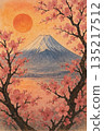 Mt. Fuji and cherry blossom sketch-style AI art 135217512