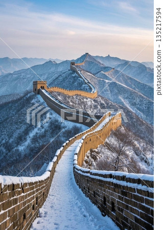 The Great Wall scenery in the mountains after snow 135217594