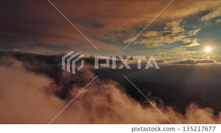 Aerial view of orange fluffy cloud in sky 135217677