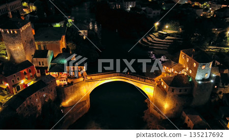 Old Bridge in Mostar at night in Bosnia and Herzegovina Old Bridge in Mostar at night in Bosnia and Herzegovina 135217692