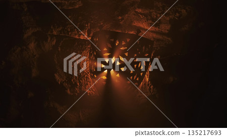 Old lantern with warm light rays in of old castle Old lantern with warm light rays in of old castle 135217693