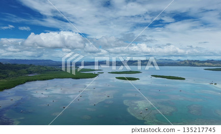 Fish farm with cages for fish and shrimp Fish farm with cages for fish and shrimp 135217745