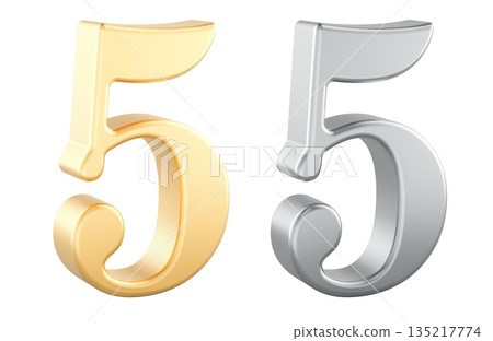 5 numbers, gold and silver. 3D rendering 135217774