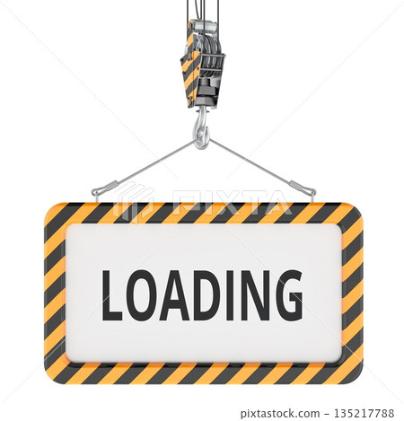 Loading, warning sign on crane hook. 3D rendering 135217788