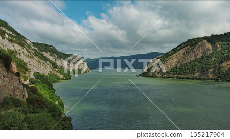 Aerial view on Danube river and mountains 135217904
