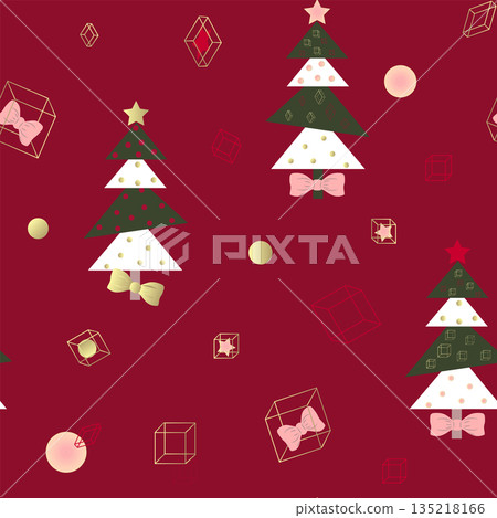 attern of stylishly decorated Christmas trees 135218166
