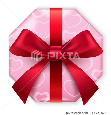 Realistic gift box with satin bow Realistic gift box with satin bow 135218239