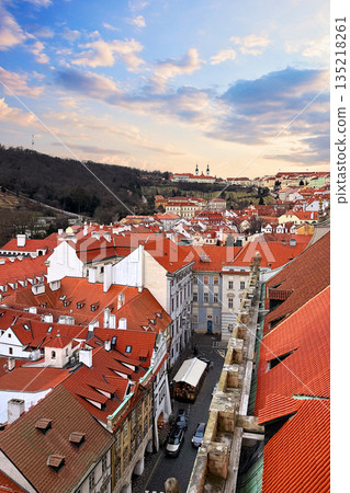 Old Prague street. Aerial view of old town with red roof and blue sky in Prague 135218261