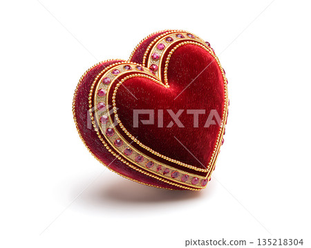 Luxurious velvet heart decorated with gold and ruby accents on Valentine's Day 135218304