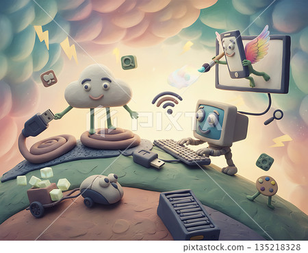 Animated digital marketing world shows cloud computing and computer interaction 135218328