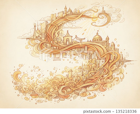 City growth spirals upward towards sunlit success in the heavens City growth spirals upward towards sunlit success in the heavens 135218336