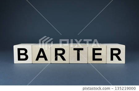 Barter word on cubes on a blue background Barter word on cubes on a blue background 135219000