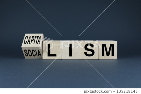 Capitalism or socialism. Cubes form the words capitalism or socialism. 135219145