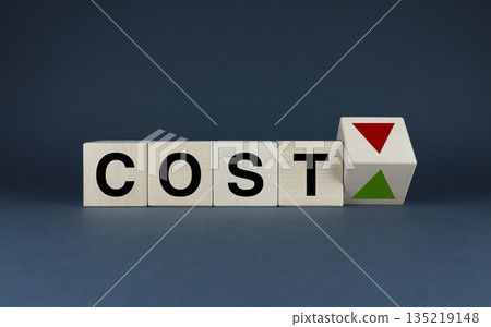 Cubes form an expression for cost reduction or increase. Business concept. 135219148