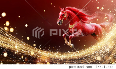 Red horse illustration with sparkling background for Chinese New Year celebration concept Red horse illustration with sparkling background for Chinese New Year celebration concept 135219258