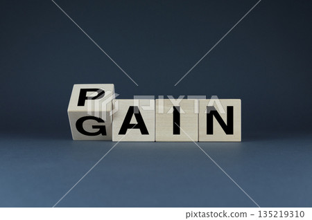 Pain - Gain. Cubes form the word Pain - Gain. An extensive concept in business and not only 135219310