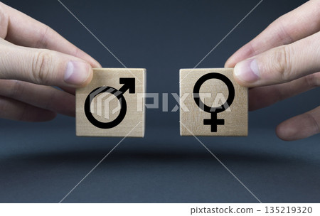 Cubes form Male and female gender symbols. 135219320