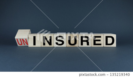 Uninsured or Insured. Cubes form the choice words Uninsured or Insured. 135219340
