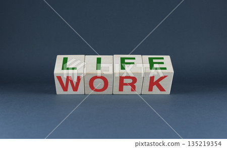 Life or work. Concept of balance between leisure and business. Life or work. Concept of balance between leisure and business. 135219354