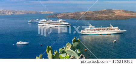 Cruise Ships in Caldera at Santorini, Greece Cruise Ships in Caldera at Santorini, Greece 135219392