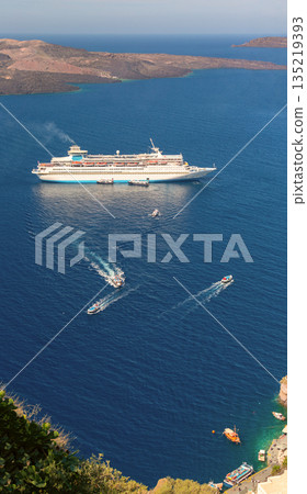 Cruise Ships in Caldera at Santorini, Greece Cruise Ships in Caldera at Santorini, Greece 135219393