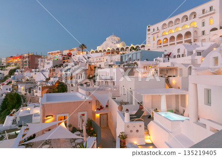 Evening View of Fira in Santorini, Greece Evening View of Fira in Santorini, Greece 135219405