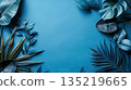 Tropical leaves frame on blue background with copy space 135219665