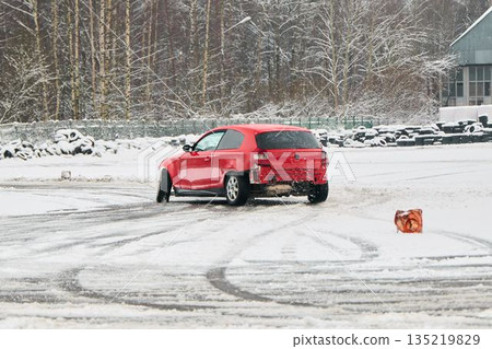 Vehicle refueling scene, Winter safety with vehicle and fuel 135219829