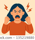 Angry woman screaming with clenched fists and lightning around 135219880
