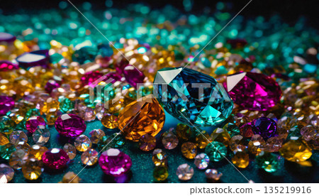 以閃閃發光的彩色寶石為背景素材 / 奢華華麗的珠寶圖片 以閃閃發光的彩色寶石為背景素材 / 奢華華麗的珠寶圖片 135219916