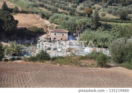 Famous thermal waterfalls of Cascate del Mulino in Saturnia, Tuscany, Italy 135219980