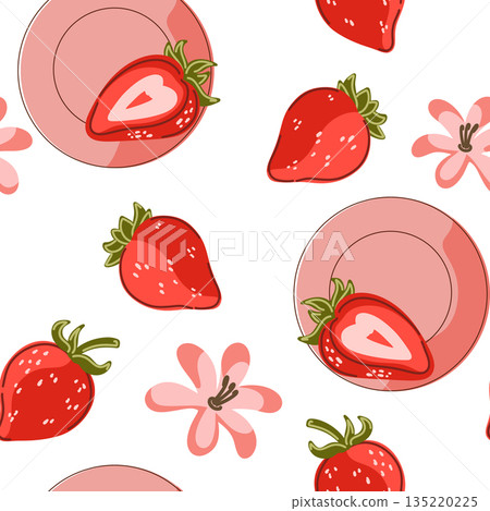 strawberry fruit seamless pattern isolated on white 135220225