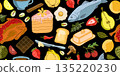 seamless pattern with bread, vegetables and fruits 135220230