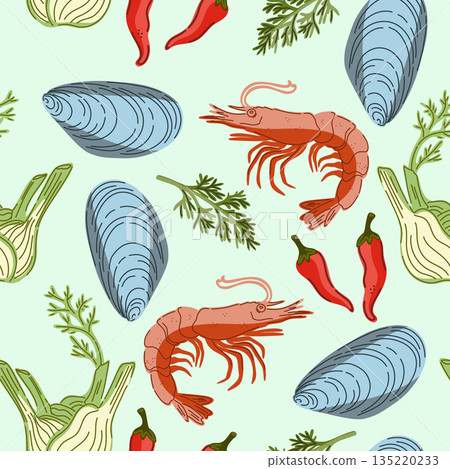 seamless pattern with seafood 135220233