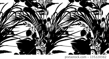 Print A seamless pattern with tropical plant silhouettes in vector for textiles and wallpaper design Print A seamless pattern with tropical plant silhouettes in vector for textiles and wallpaper design 135220382