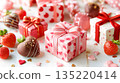 Valentine's Day chocolate gift wrapped in heart pattern 135220414